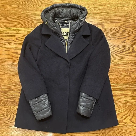 Herno Layered Quilted & Wool Puffer Jacket Navy size 42 - Picture 5 of 8